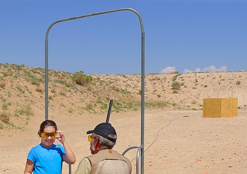 First-time shooter tries her hand at firing a shotgun at moving targets. The New Mexico Department of Game and Fish Outdoor Expo in Albuquerque provides a great opportunity to try various firearms including, shotgun, .22 Rifle, .22 Pistol, Muzzleloader (Blackpowder) and archery.