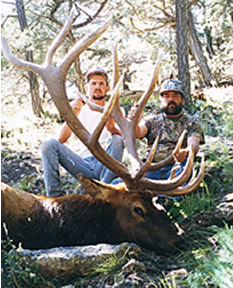 Chris Robb and guide with #2 New Mexico nontypical elk, taken in Catron County, 1998. (Photograph courtesy of the Boone and Crockett Club)